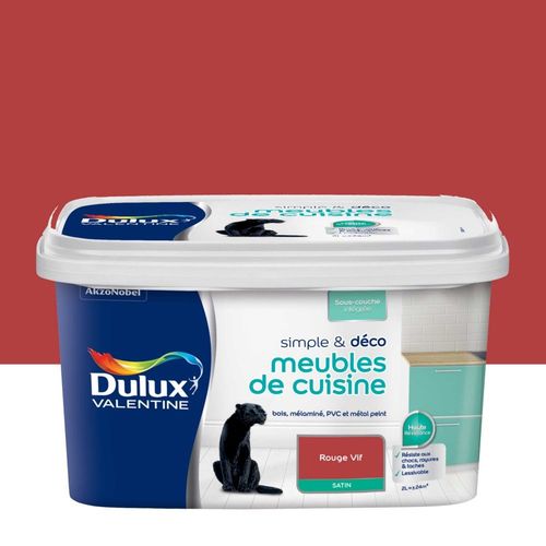 Peinture De Rénovation DULUX VALENTINE Simple & Déco Meubles De Cuisine Satin Rouge Vif 2L