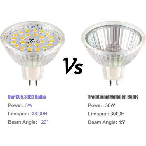 MR16 LED LED Lampes Blanc chaud 2700K MR5.3 LED 5W Remplacement de la lampe halogène de 50W 40W 35W, ampoules à LED de 500% 120 ° ANGLE ABSTRAH, AC / DC 12V, HIGH CRI 83 RA, pas Dimmable, 5 pack