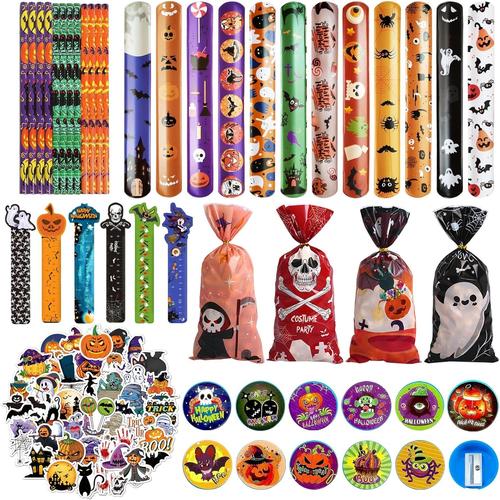 Lot De 110 Articles De Papeterie D'halloween Pour Enfants - Décoration D'halloween Pour Enfants - Crayons / Taille-Crayon / Règles / Ruban / Sacs À Bonbons D'halloween / Autocollants