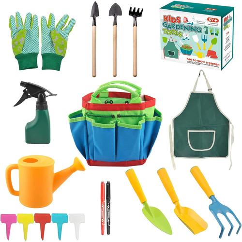 Ensemble d'outils de jardin pour enfants, 23 pièces, outils de jardin pour enfants, kit d'extérieur avec outils, gants de jardin pour enfants, tablier pour enfants, jouets de jardin pour enfants,