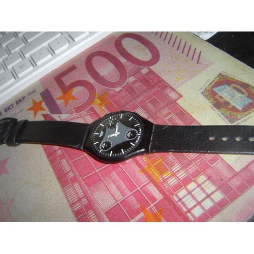 Montre Swatch Swiss Ag 2000 Noire Femme En Cuir