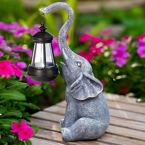 Ornements d'éléphant avec lampe solaire - Figurines d'éléphant d'extérieur de 33,5 cm avec lumières LED à énergie solaire pour décoration de jardin/cour, cadeaux d'éléphant porte-bonheur pour femme