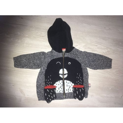 Gilet Zippée À Capuche Noir/Gris/Blanc Du Pareil Au Même