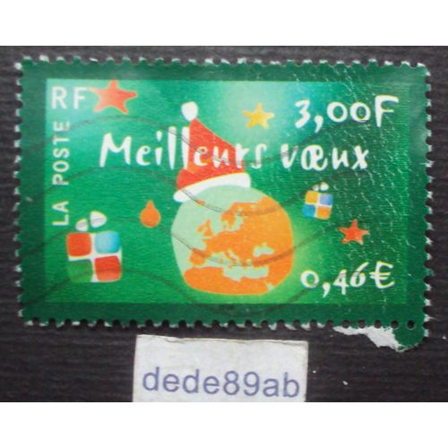 France.. Meilleurs Voeux 2000. Chapeau Du Père Noël Sur Le Globe. Oblitéré.