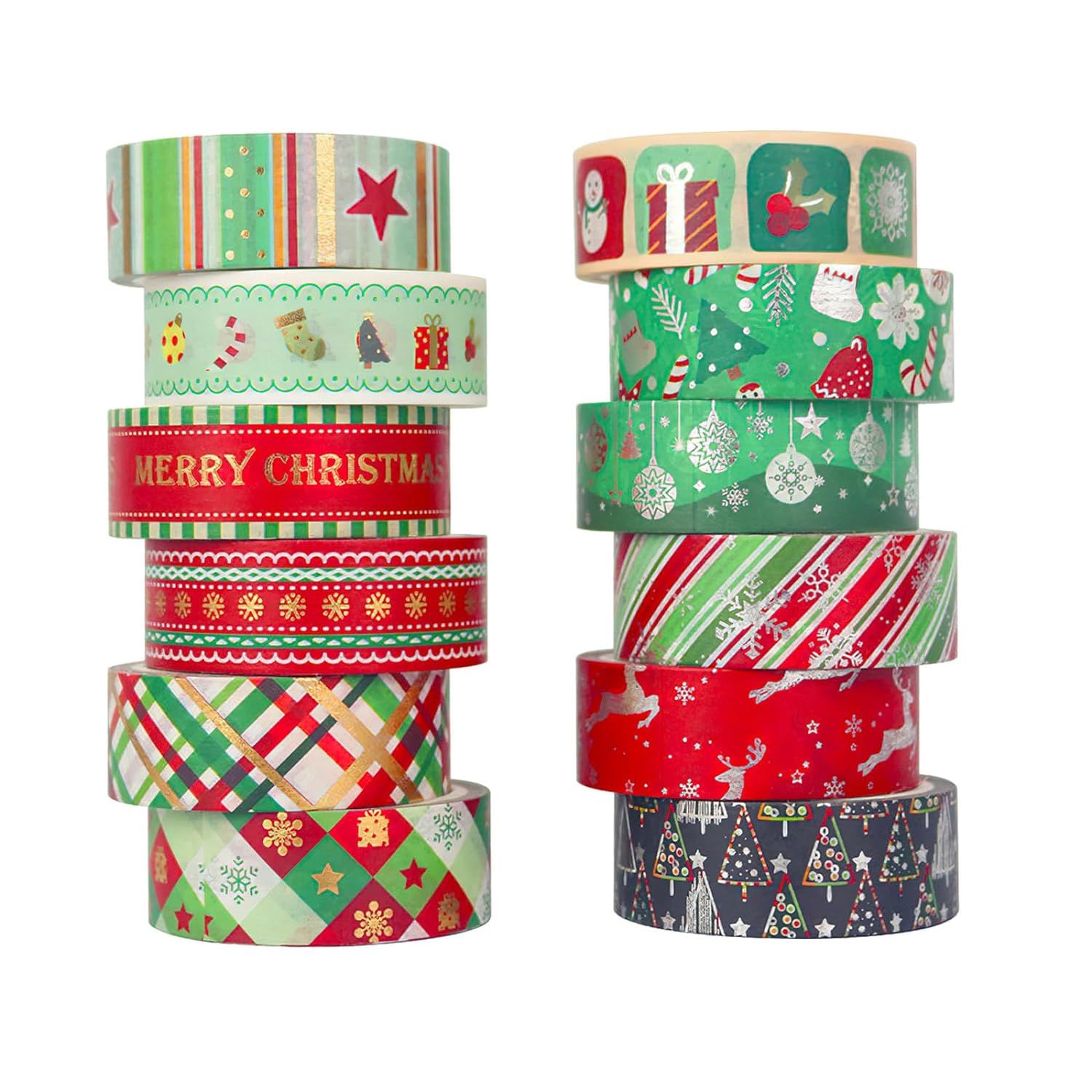 Masking Tape Noel 12 Sortes, Washi Tape 12 Pièces, Ruban Adhésif Décoratif, Masking Tape Scrapbooking Noel, Peut Être Utilisé Pour Le Scrapbooking, Décorer Et Emballer Des Cadeaux