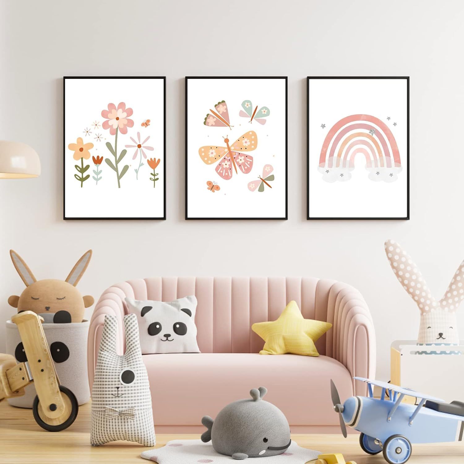 Lot de 3 Posters Décoratifs pour Chambre D'enfant - Motifs arc-en-ciel/papillons/fleurs, Sans cadre Affiche décorative Garçons Filles - Pour salon, chambre à coucher, Décoration Murale 30 x 40cm