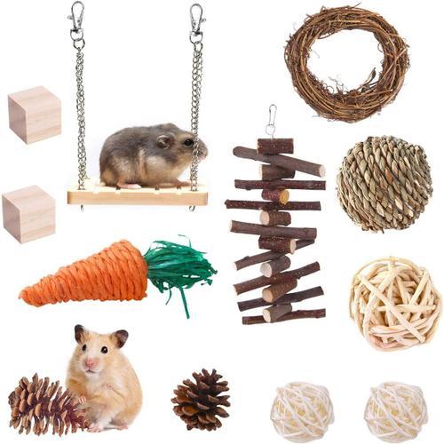 Lot De 13 Jouet De Hamster Bois, Jouets À Mâcher Pour Hamster, Jouets Snacks Pour Petits Animaux, Naturel Petits Animaux De Compagnie Jouets À Croquer