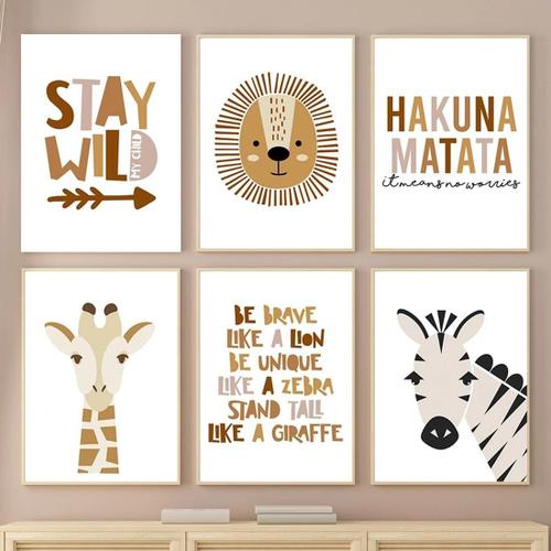 Lot de 6 posters pour chambre d'enfant - 20 x 30 cm - Images safari - Sans cadre - Décoration pour chambre de bébé - Pour garçon et fille