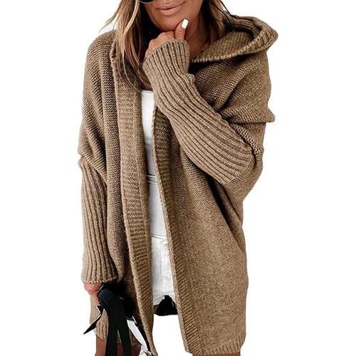 Gilet Femme Hiver Cardigan Long Tricot Veste Ouvert Épais Manches Longues Pull Gilet Chaud Capuche Manteau Sweater Chandail Outwear