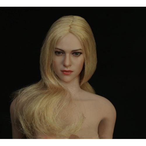 Tête de Femme 1/6,Peau Blanche Euro Américaine,pour Personnages Féminins d'action,Blonde,Cheveux mi Longs