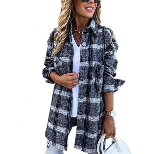 Veste À Carreaux Femmes Chemise À Manches Longues Manteau Tunique Décontracté Surchemise Blouse Chaud Chic Cardigan Casual Gilet Vintage Outwear Automne Hiver