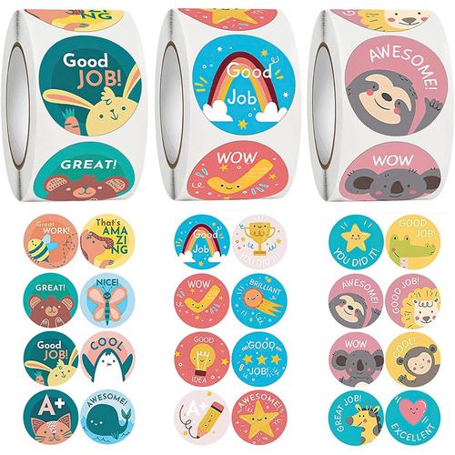1500 Pièces Sticker Récompense Animales, Autocollants de Motivation Positifs, Récompense Self-Adhesive, pour Enfant Enseignant Cadeau Enveloppe