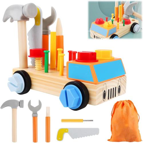 Caisse A Outil Enfant En Bois, Boite A Outil Enfant Jouets En Bois, Jeux Montessori Enfants 3 4 5 6 Ans, Caisse À Outil Enfant Pour Cadeau Noël, Garçon Fille Idée Cadeau