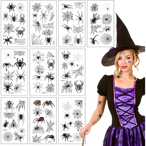 10 Feuilles Halloween Tatouages Temporaires,Araignée Tatouage Temporaire,Autocollant De Tatouage d'Araignée,Araignée Sticker Visage,pour Halloween Maquillage Carnaval Cosplay Costume.