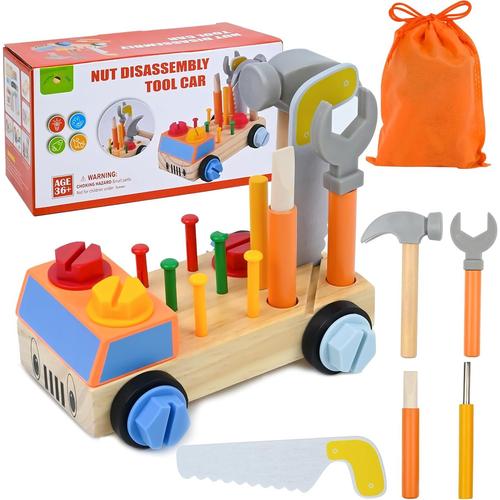 Jouet En Bois Caisse A Outil Enfant, 29 Pièces Boite A Outil Enfant, Diy Jeux De Construction Enfant Outils Et Établis, Cadeau Educatif Jouet Montessori Pour Garçons Filles 2 3 4 Ans