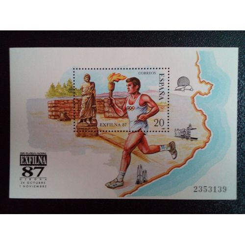 Timbre Espagne Yt Bf 37 Exfilna '87. Athlète Avec Torche 1987 ( 040104 )