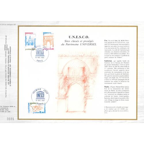 France Document Philatélique Cef N°614 Timbre De Service N° 68 69 70 Unesco Sites Classés Et Protégés Du Patrimoine Universel 1er Jour Paris 12/12/1981