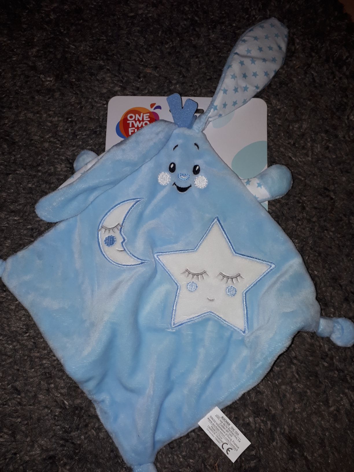 Doudou Bleu One Two Fun Baby Auchan Lune Etoile Rakuten