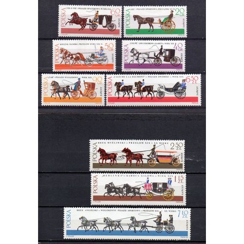 Pologne- Lot De 9 Timbres Neufs- Attelages Chevaux