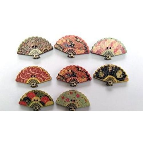 Mercerie Lot De 8 Boutons En Bois Décorés Forme Éventail