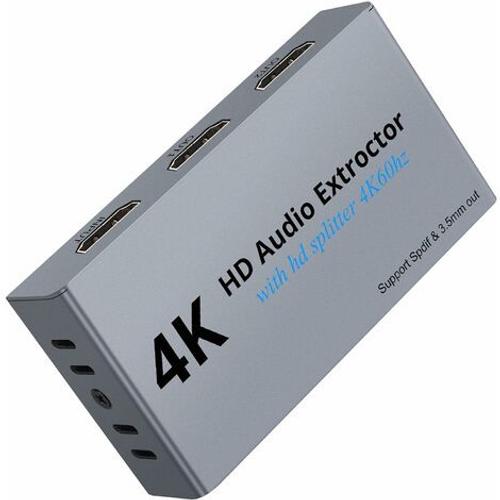 4K 3D HDMI Audio Extractor avec HD 1x2 HDMI Splitter HDMI vers Optique SPDIF Toslink Adaptateur Support 2CH/5.1CH 3.5mm Audio Stéréo pour PS4 Xbox One Lecteur DVD Blu-Ray TV HD