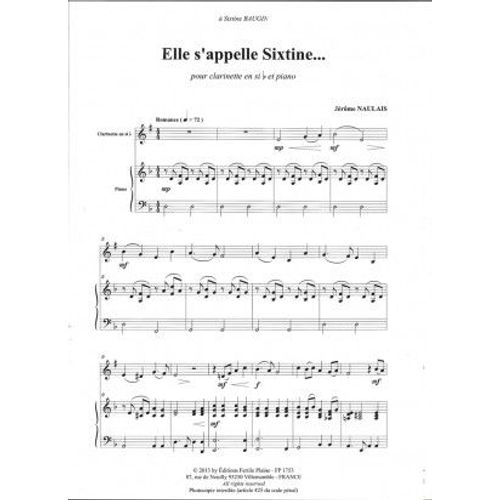 Elle S'appelle Sixtine Pour Clarinette Et Piano