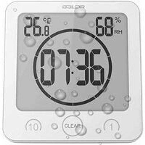 LCD Numérique Horloge De Douche, Horloge De Salle De Bains Imperméable Douche Horloge Minuterie Température Humidité Mur Douche Horloge Cuisine Minuteur (White)