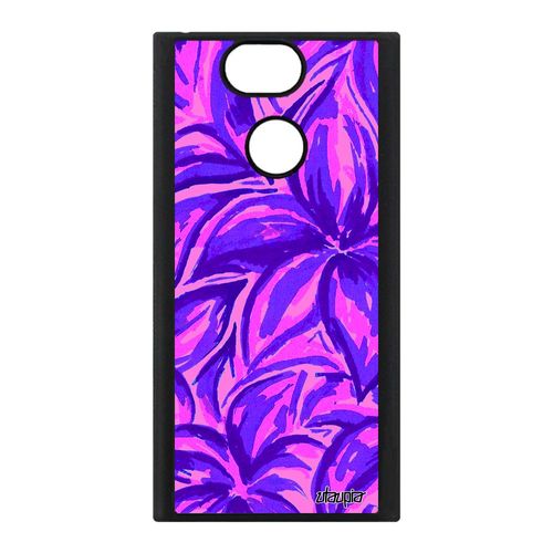 Coque Sony Xperia Xa2 En Silicone Fleurs Peinture Feuille De Protection Floral Bumper Fond Effet Nature Etui 4g Violet Motif Jolie