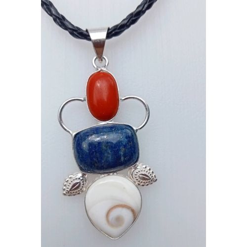 Pendentif Oeil De Sainte Lucie, Lapis Lazzuli Et Corail