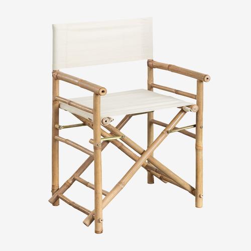 Chaise De Réalisateur Pliante En Bambou Boisé Blanc