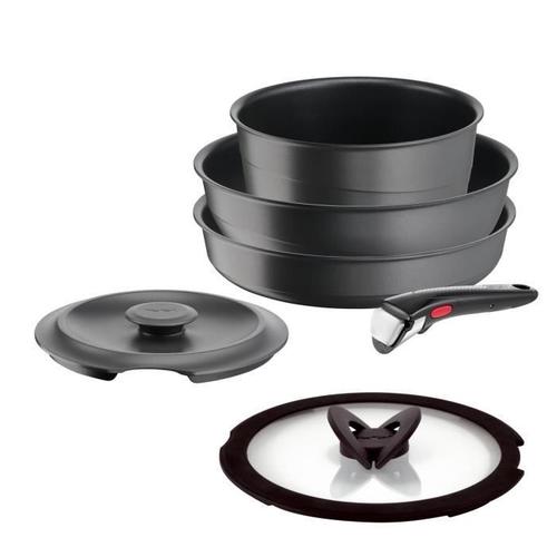 Tefal Ingenio Lot 6 Pieces, Induction, Fonte Aluminium, Antiadhésif, Poele, Cocotte, Couvercle Fonte + Verre, Inspiration L867s604