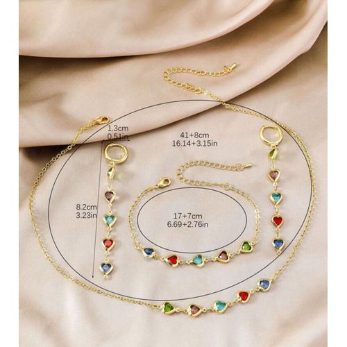 Ensemble Collier Bracelet Et Boucles D¿Oreilles En Acier Inoxydable Doré Et Multicolore