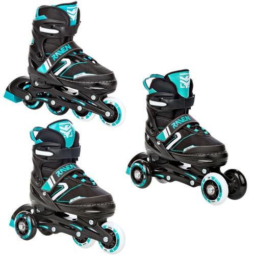 Roller En Ligne Helixi Du 34 Au 37 + Patin A Roulette + Triskate Adulte - Enfant Mixte Taille Ajustable Noir/Menthe Raven