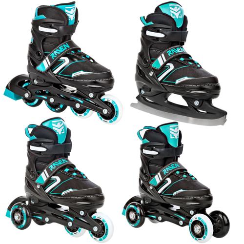 Roller En Ligne Helixi Du 30 Au 33 + Patin A Roulette + Patin A Glace + Triskate Adulte - Enfant Mixte Taille Ajustable Noir/Menthe Raven