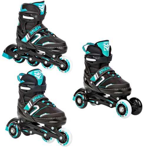 Roller En Ligne Helixi Du 34 Au 37 + Patin A Roulette + Patin A Glace + Triskate Adulte - Enfant Mixte Taille Ajustable Noir/Menthe Raven