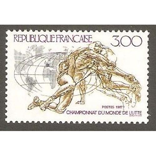 Timbre Championnat Du Monde De Lutte 3 F - 1987-