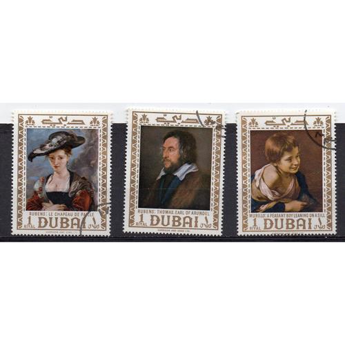 Dubaï- Lot De 3 Timbres Oblitérés- Tableaux De Rubens Et De Murillo