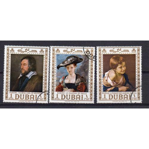 Dubaï- Lot De 3 Timbres Oblitérés- Tableaux De Rubens Et De Murillo