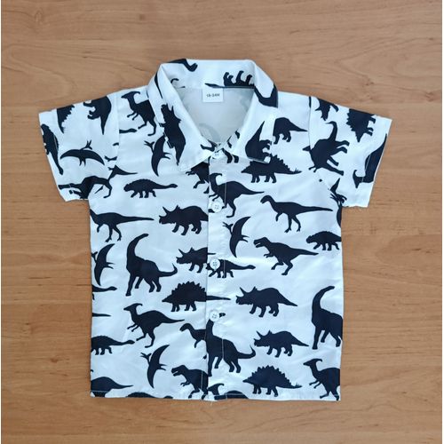 Chemise Blanche A Dinosaures Noirs. Patpat. Taille 18 / 24 Mois