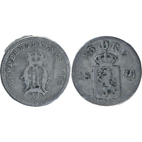 Norvege - 1876 - 25 Ore - Oscar Ii - Argent 600¿ - 20-049