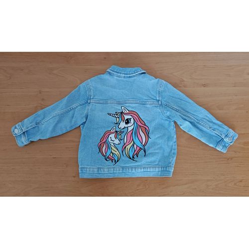 Veste En Jean Bleu Clair. Licornes Multicolore. H&m. Taille 4 Ans