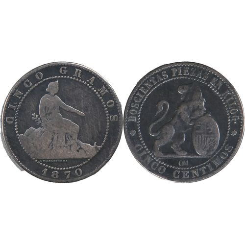 Espagne -1870 - Cinco Centimos - Om - 20-040