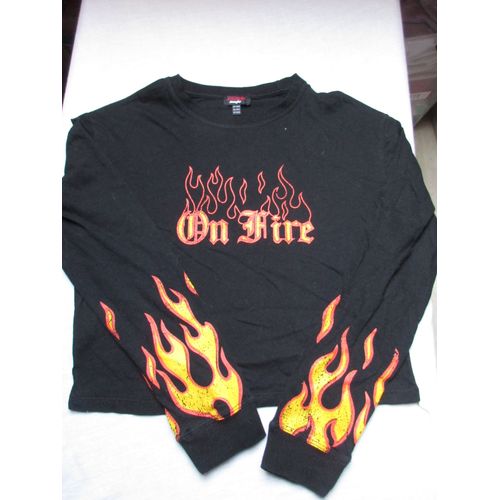 T-Shirt Noir "On Fire", Xxs