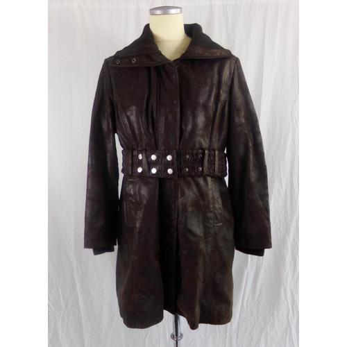 Manteau En Cuir Marron Avec Ceinture - Steampunk - Homme Ou Femme T48 - Bon État