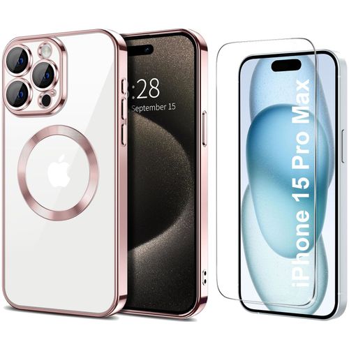 Coque Silicone Pour Iphone 15 Pro Max Couleur Rose Compatible Magsafe + Verre Trempe Protection Ecran Little Boutik®