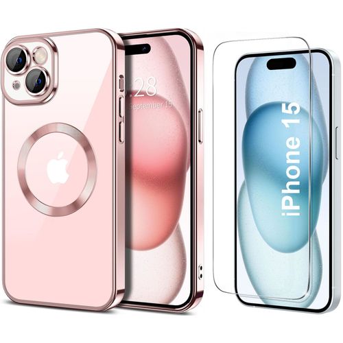 Coque Silicone Pour Iphone 15 Couleur Rose Compatible Magsafe + Verre Trempe Protection Ecran Little Boutik®