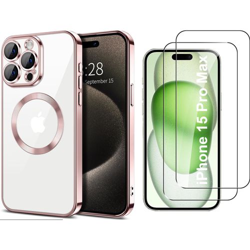 Coque Silicone Pour Iphone 15 Pro Max Couleur Rose Compatible Magsafe + 2 Verres Trempe Protection Ecran Little Boutik®