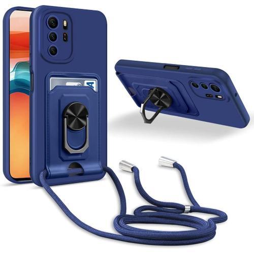Coque Collier Xiaomi Poco X3 Gt/Redmi Note 10 Pro 5g - Anneau 360°, Carte, Caméra Protégées - Silicone Bleu