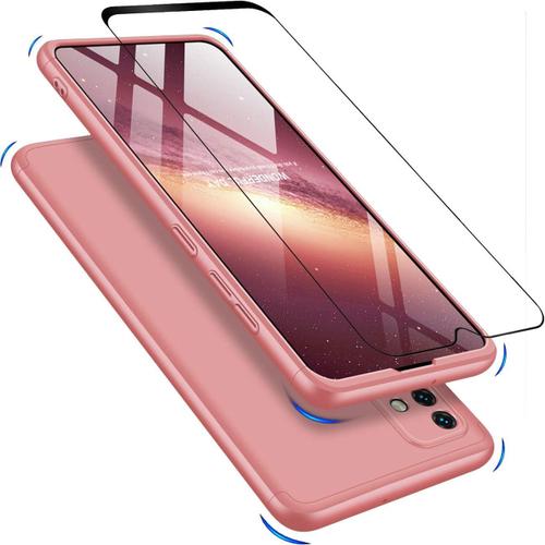 Pour Coque Samsung A51 Étui+Film De Verre Trempé 360 Degrés Tout Inclus 3 Dans 1 Pc Bumper-Or Rose