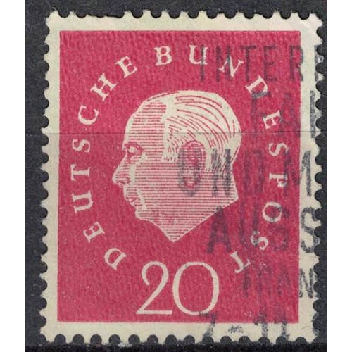 Allemagne 1959 Oblitéré Used Président Theodor Heuss 20 Pfennig Rouge Carmin Su